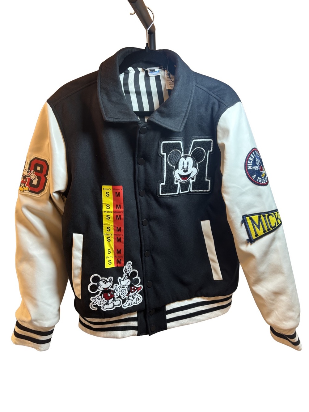 Disney Black and White Mickey Varsity Bomber Jacket Medium New